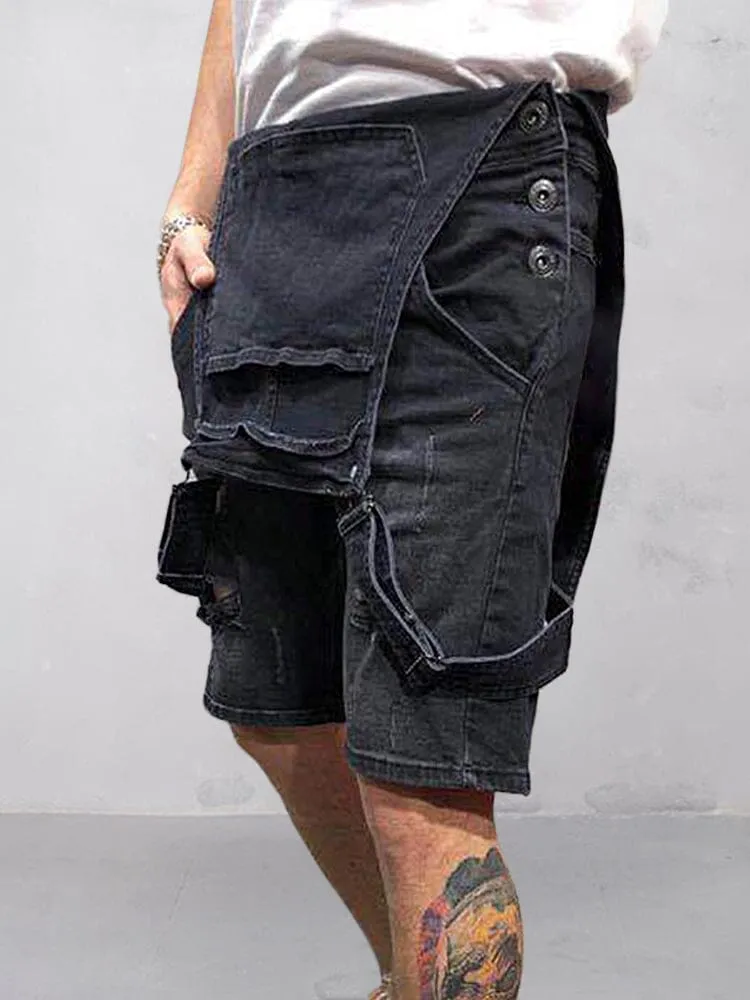 Torn Denim Overalls Shorts sold by Coofandy product image thumbnail 4
