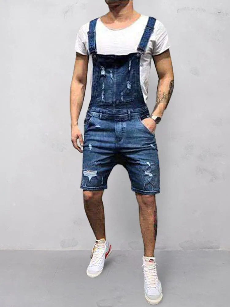 Torn Denim Overalls Shorts sold by Coofandy