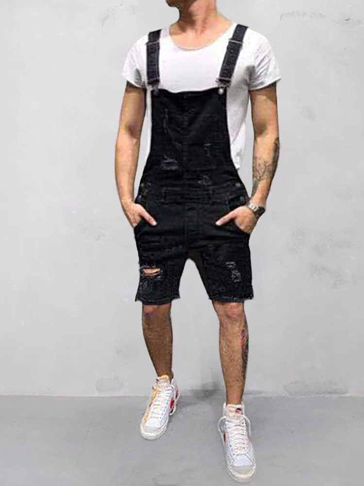 Torn Denim Overalls Shorts sold by Coofandy product image thumbnail 2