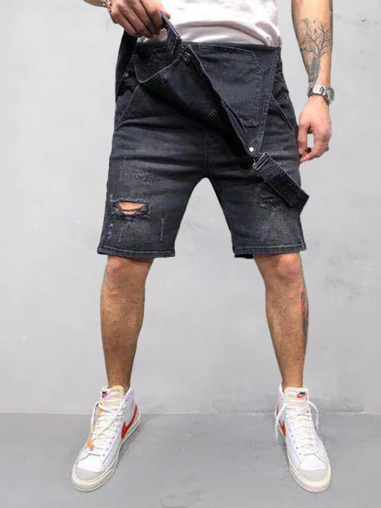 Torn Denim Overalls Shorts sold by Coofandy product image thumbnail 3
