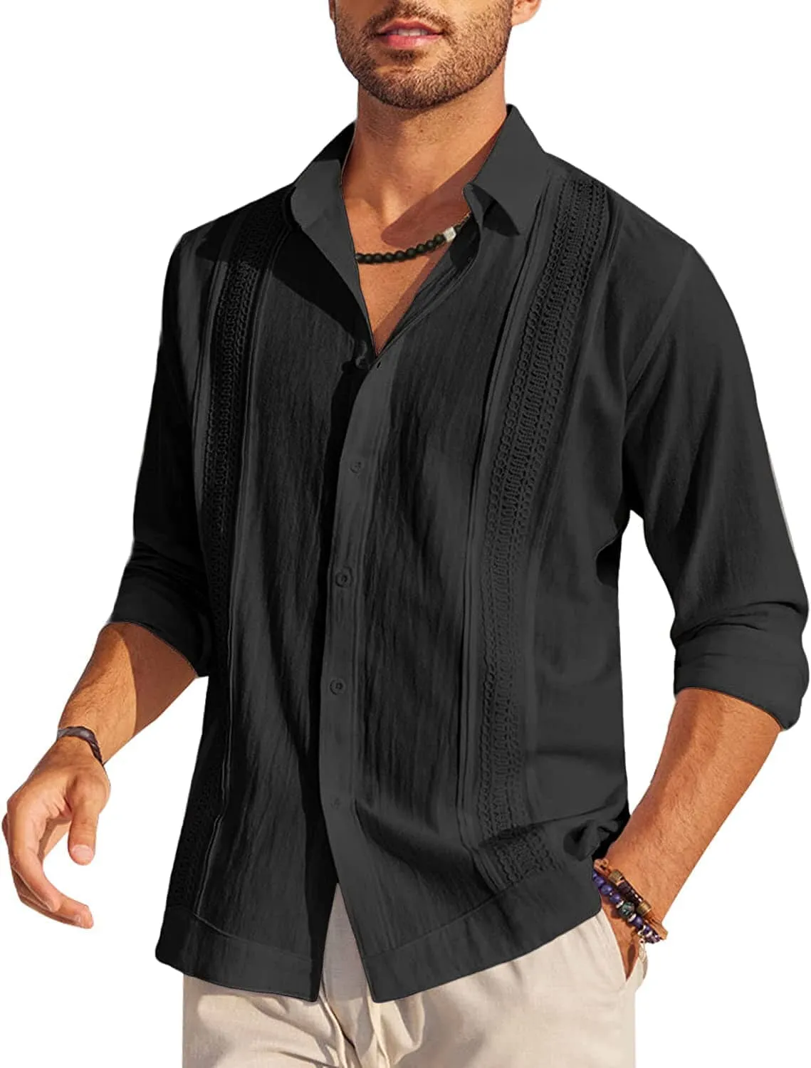 Cotton Beach Button Down Long Sleeve Shirt (US Only) sold by Coofandy product image thumbnail 5