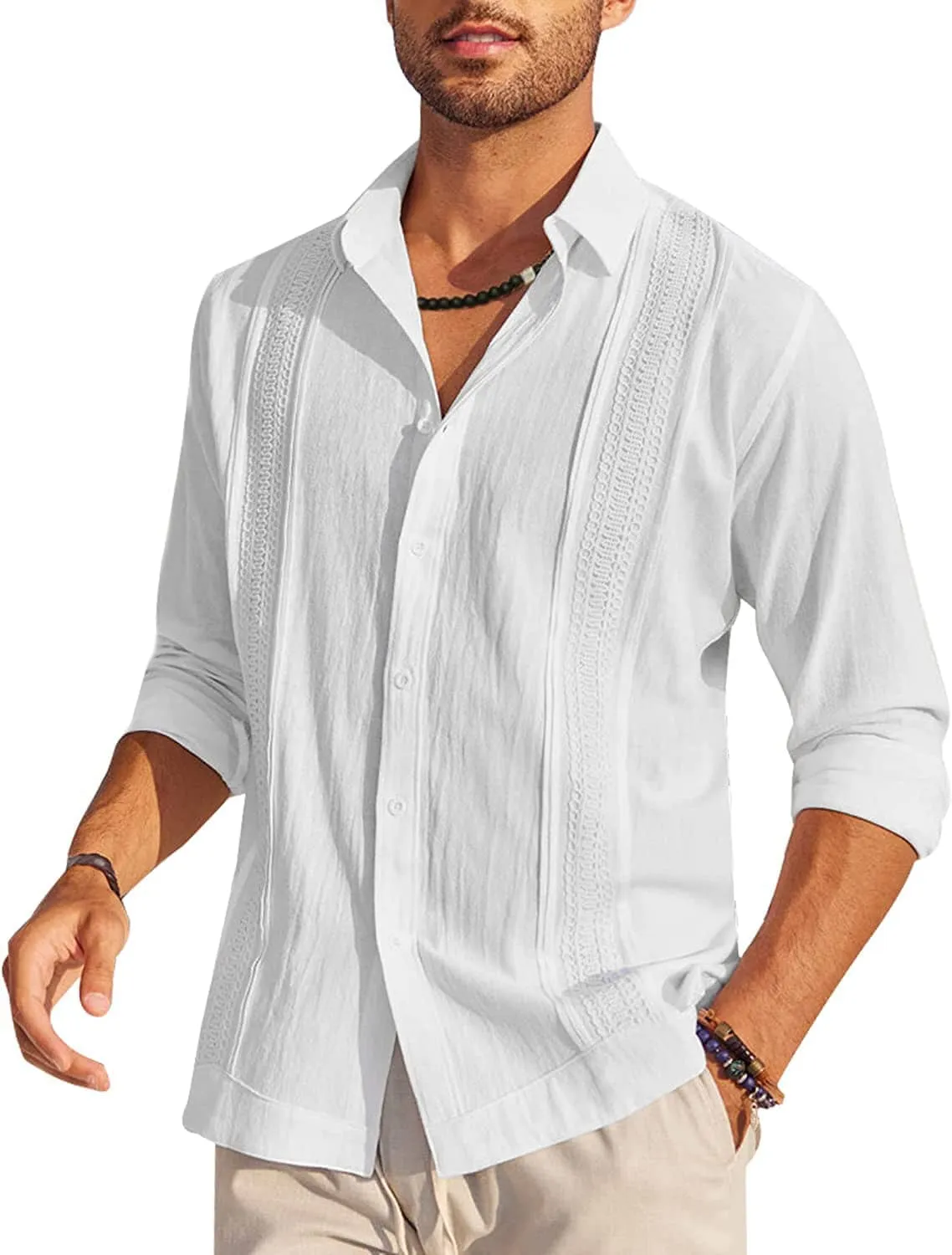 Cotton Beach Button Down Long Sleeve Shirt (US Only) sold by Coofandy product image thumbnail 2