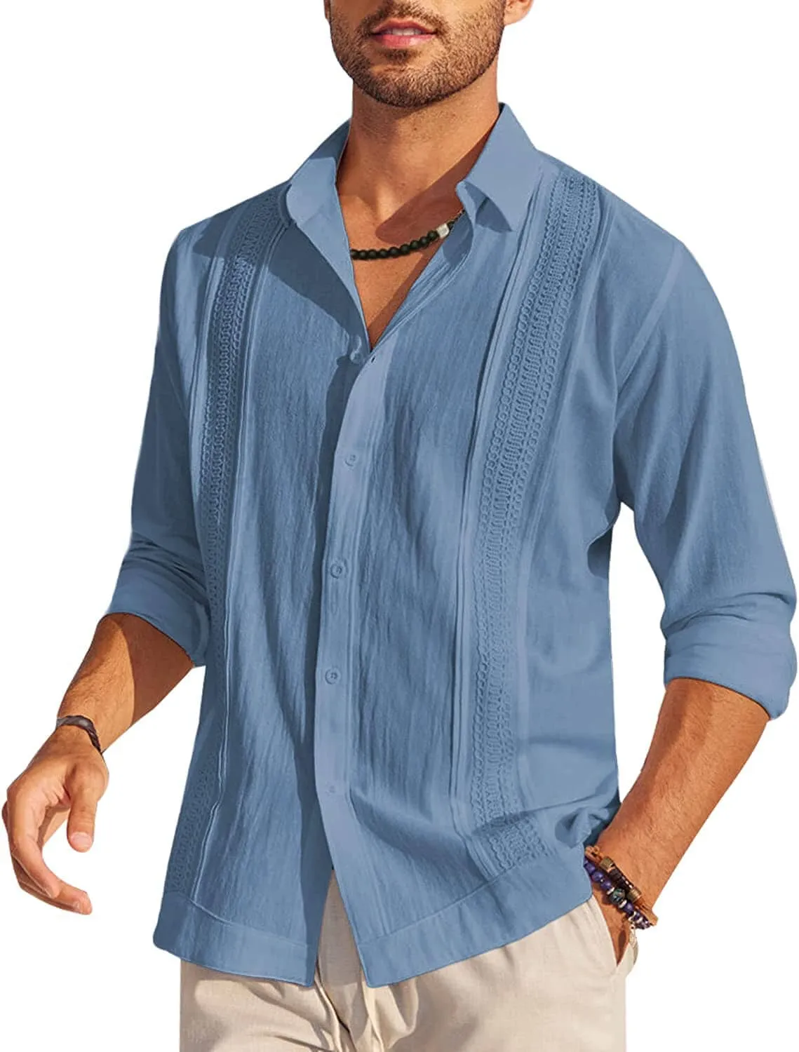Cotton Beach Button Down Long Sleeve Shirt (US Only) sold by Coofandy product image thumbnail 3