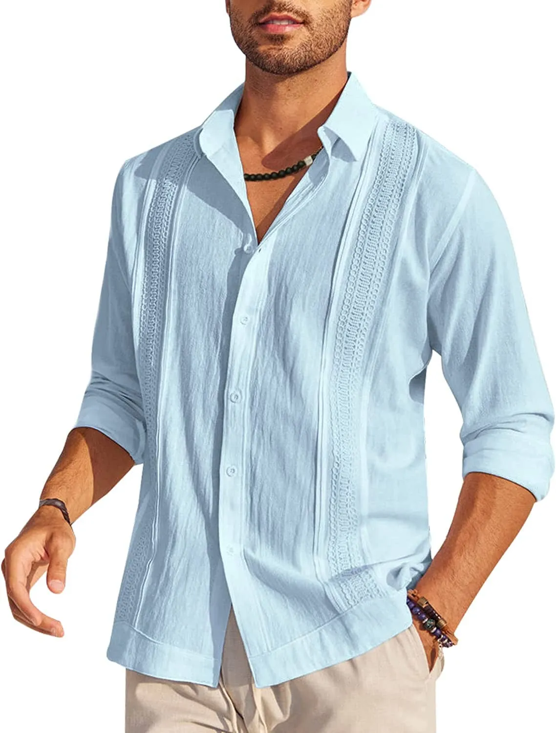 Cotton Beach Button Down Long Sleeve Shirt (US Only) sold by Coofandy product image thumbnail 4
