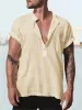 Fashion Cotton Linen Short Sleeve Shirt sold by Coofandy