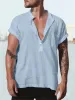 Fashion Cotton Linen Short Sleeve Shirt sold by Coofandy