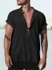 Fashion Cotton Linen Short Sleeve Shirt sold by Coofandy