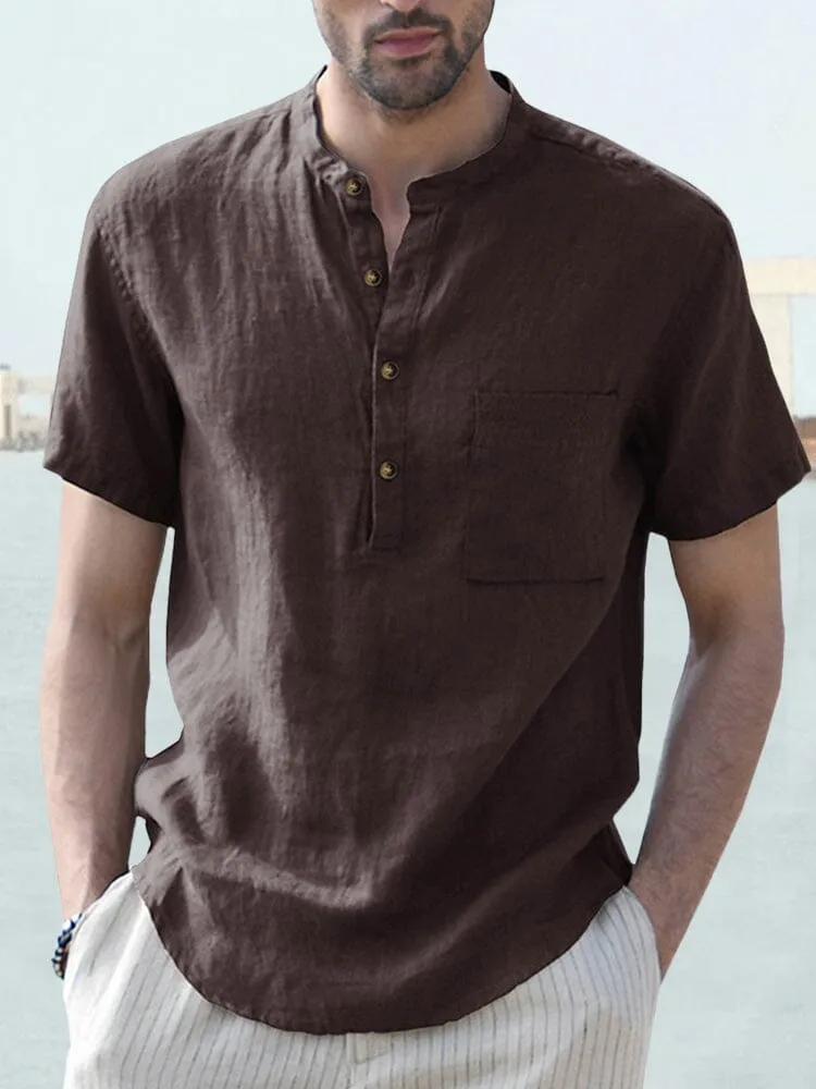 Cotton and Linen Button Shirt with Pocket sold by Coofandy product image thumbnail 3