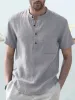 Cotton and Linen Button Shirt with Pocket sold by Coofandy