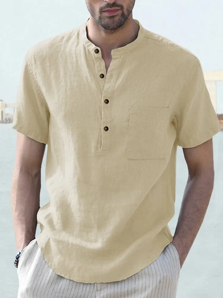 Cotton and Linen Button Shirt with Pocket sold by Coofandy