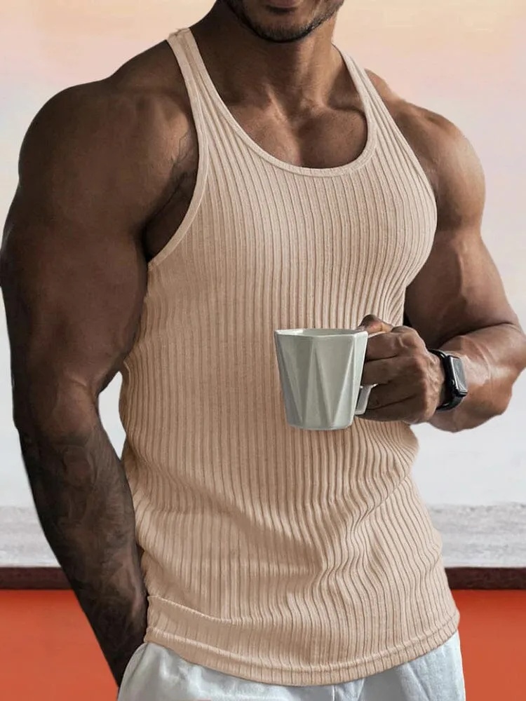 Solid Slim Fit Gym Knitted Tank Top sold by Coofandy product image thumbnail 5