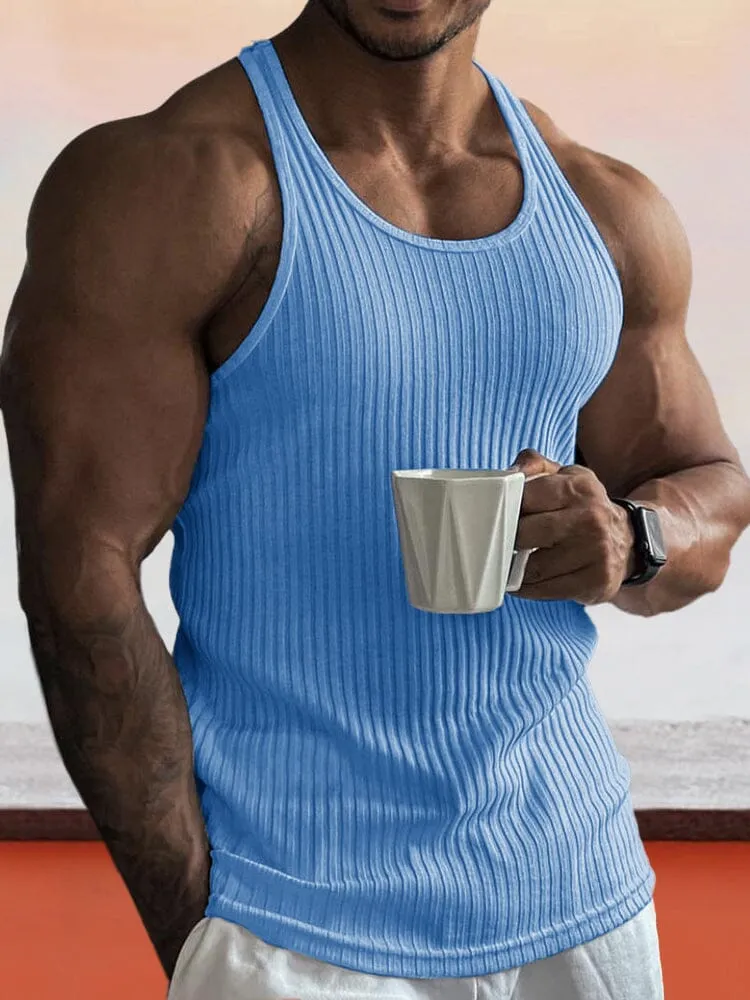 Solid Slim Fit Gym Knitted Tank Top sold by Coofandy product image thumbnail 3