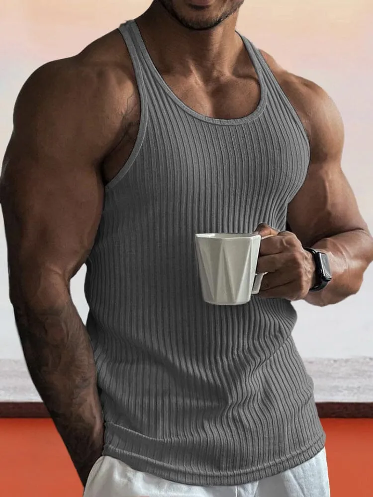 Solid Slim Fit Gym Knitted Tank Top sold by Coofandy product image thumbnail 4