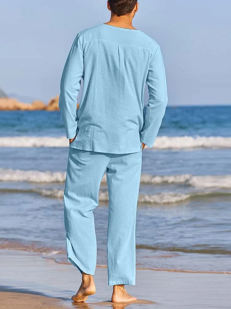 Casual Cotton and Linen Shirt Set sold by Coofandy product image thumbnail 5