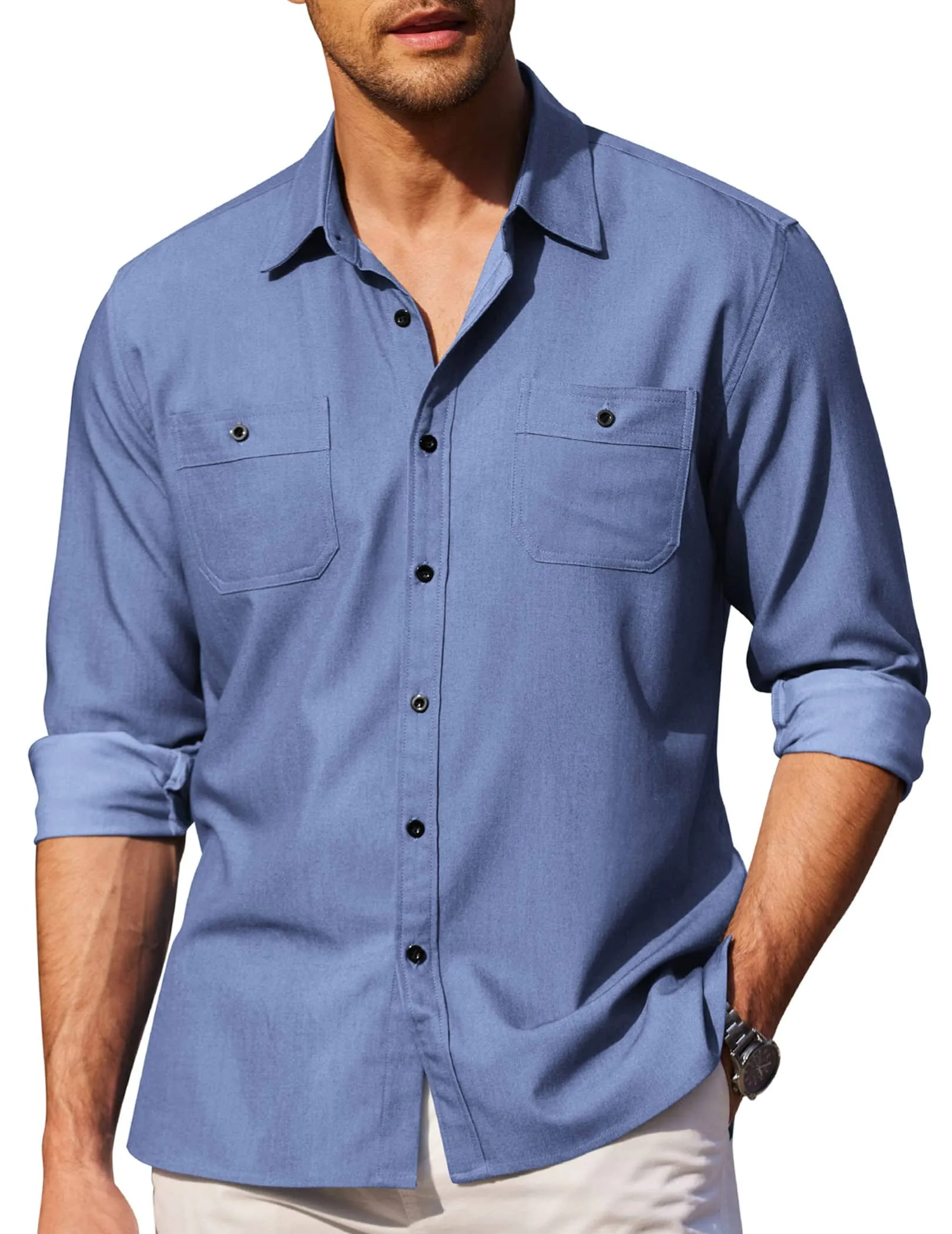 Button Down Long Sleeve Chambray Shirt (US Only) sold by Coofandy