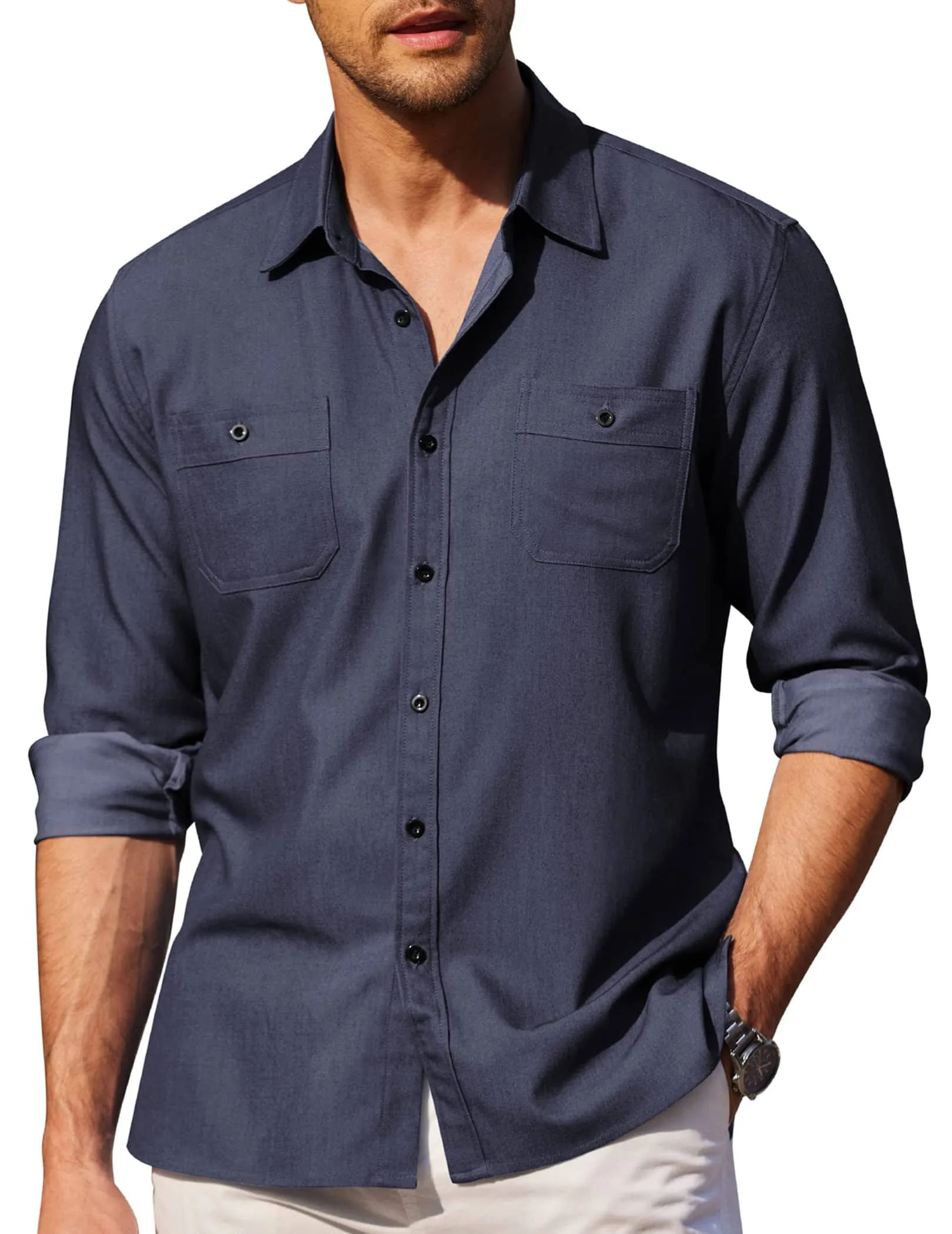 Button Down Long Sleeve Chambray Shirt (US Only) sold by Coofandy product image thumbnail 5