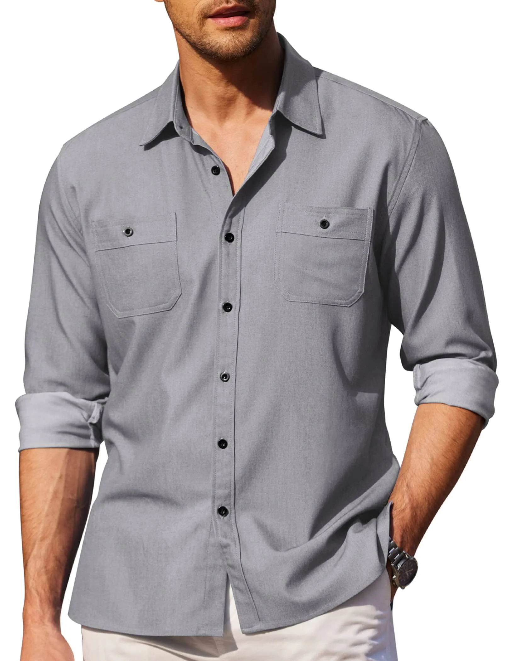 Button Down Long Sleeve Chambray Shirt (US Only) sold by Coofandy product image thumbnail 2