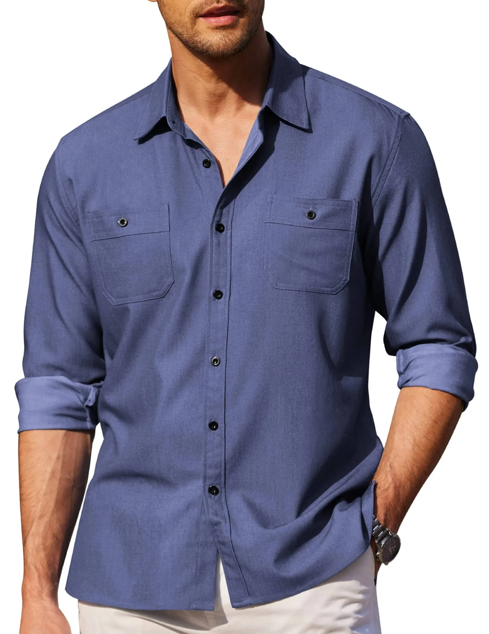Button Down Long Sleeve Chambray Shirt (US Only) sold by Coofandy product image thumbnail 3