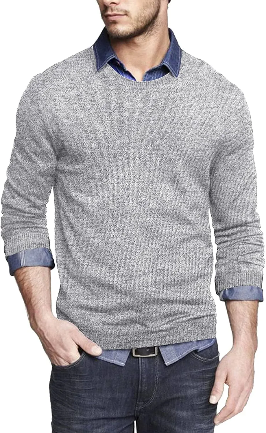 Solid Classic Crew Neck Sweater (US Only) sold by Coofandy product image thumbnail 3