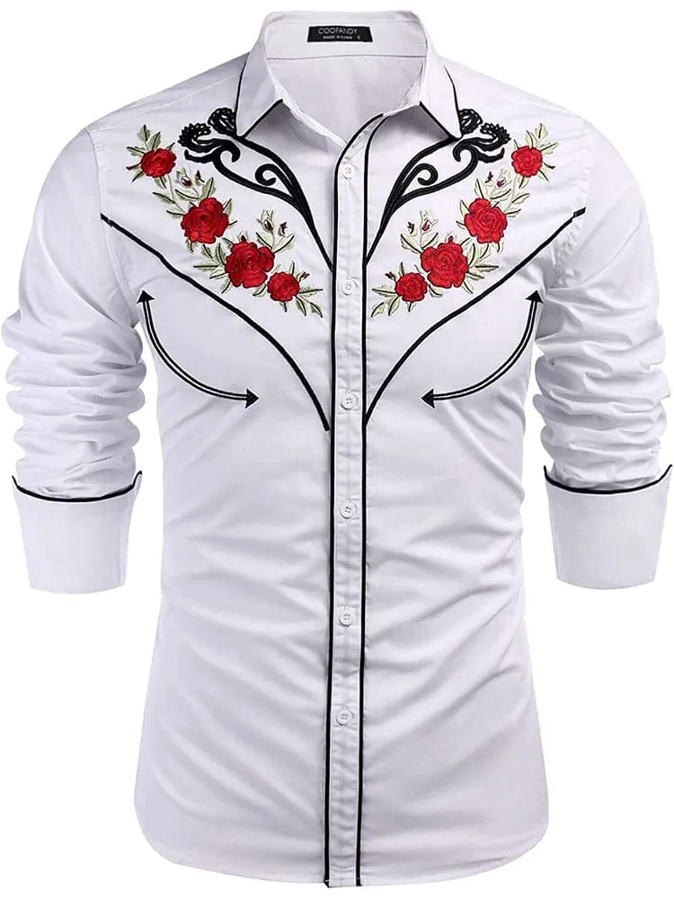 Western Cowboy Embroidered Button Down Cotton Shirt (US Only) sold by Coofandy