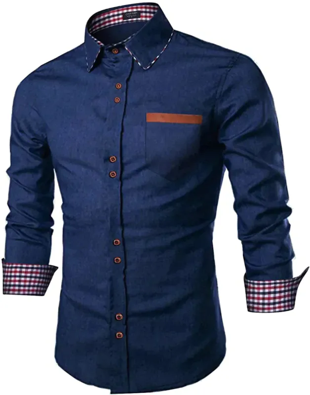 Casual Button Down Denim Shirt with Pocket (US Only) sold by Coofandy