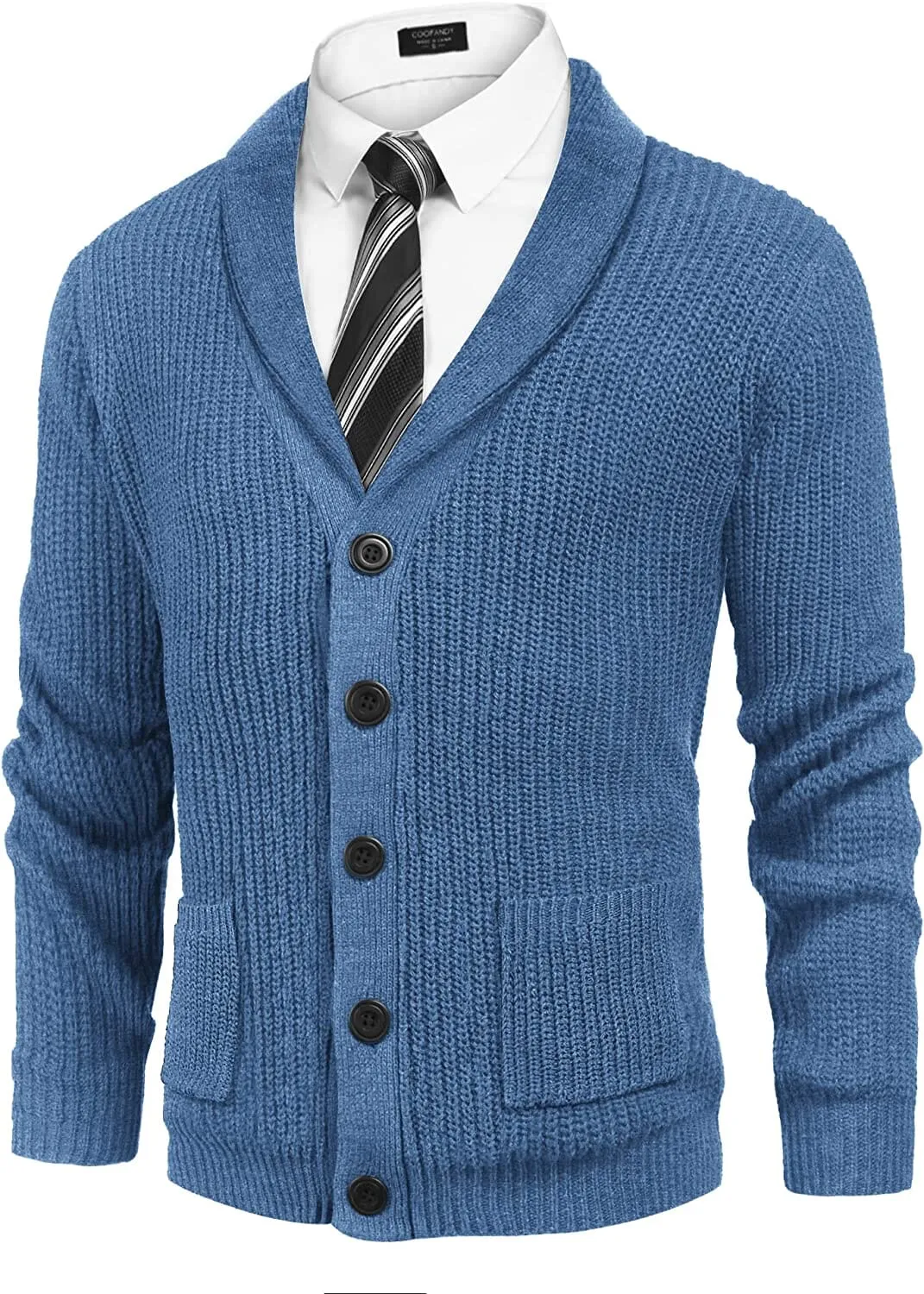 Lapel Button Up Cable Knit Cardigan with Pockets (US Only) sold by Coofandy product image thumbnail 3