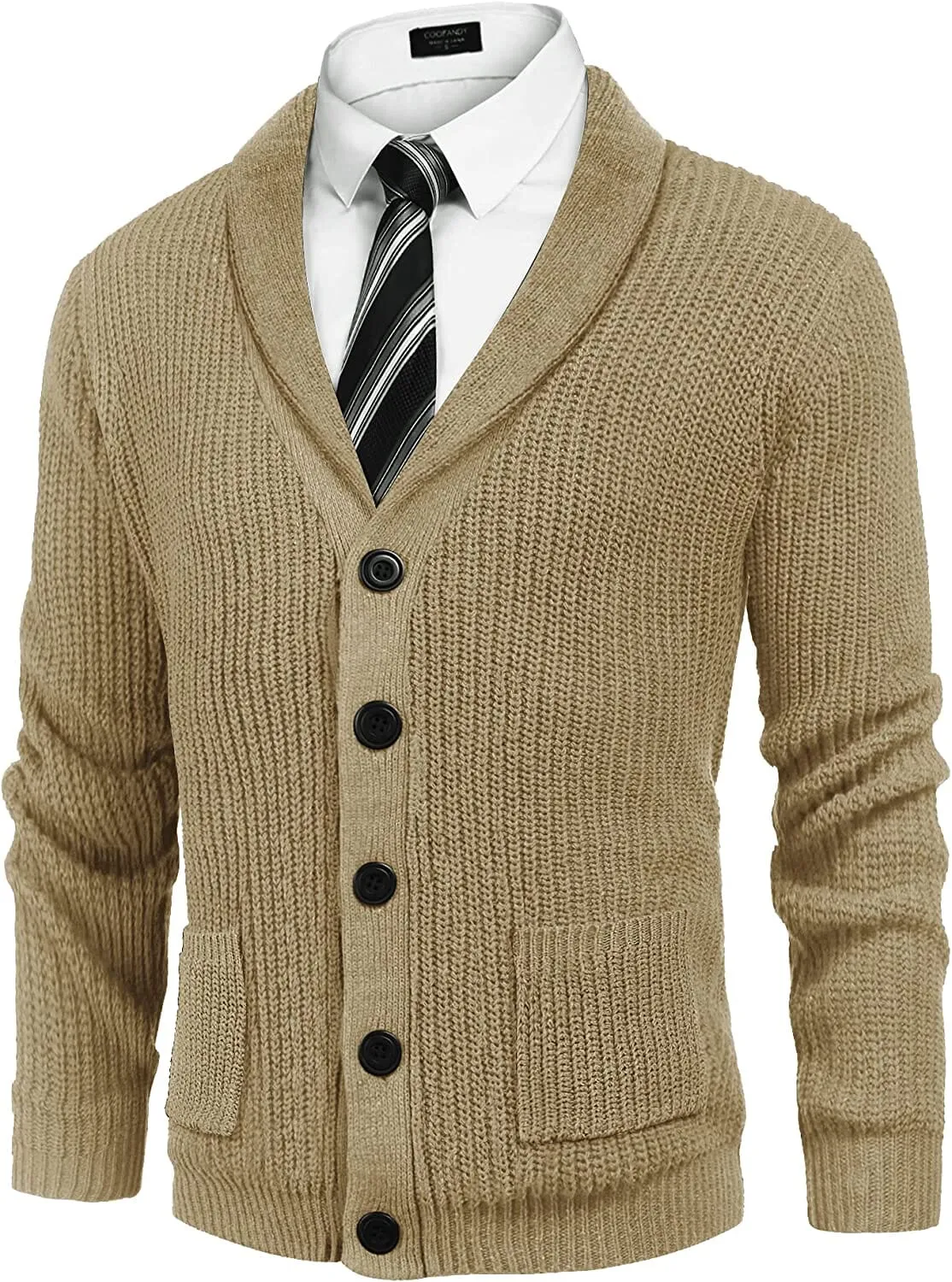 Lapel Button Up Cable Knit Cardigan with Pockets (US Only) sold by Coofandy product image thumbnail 4