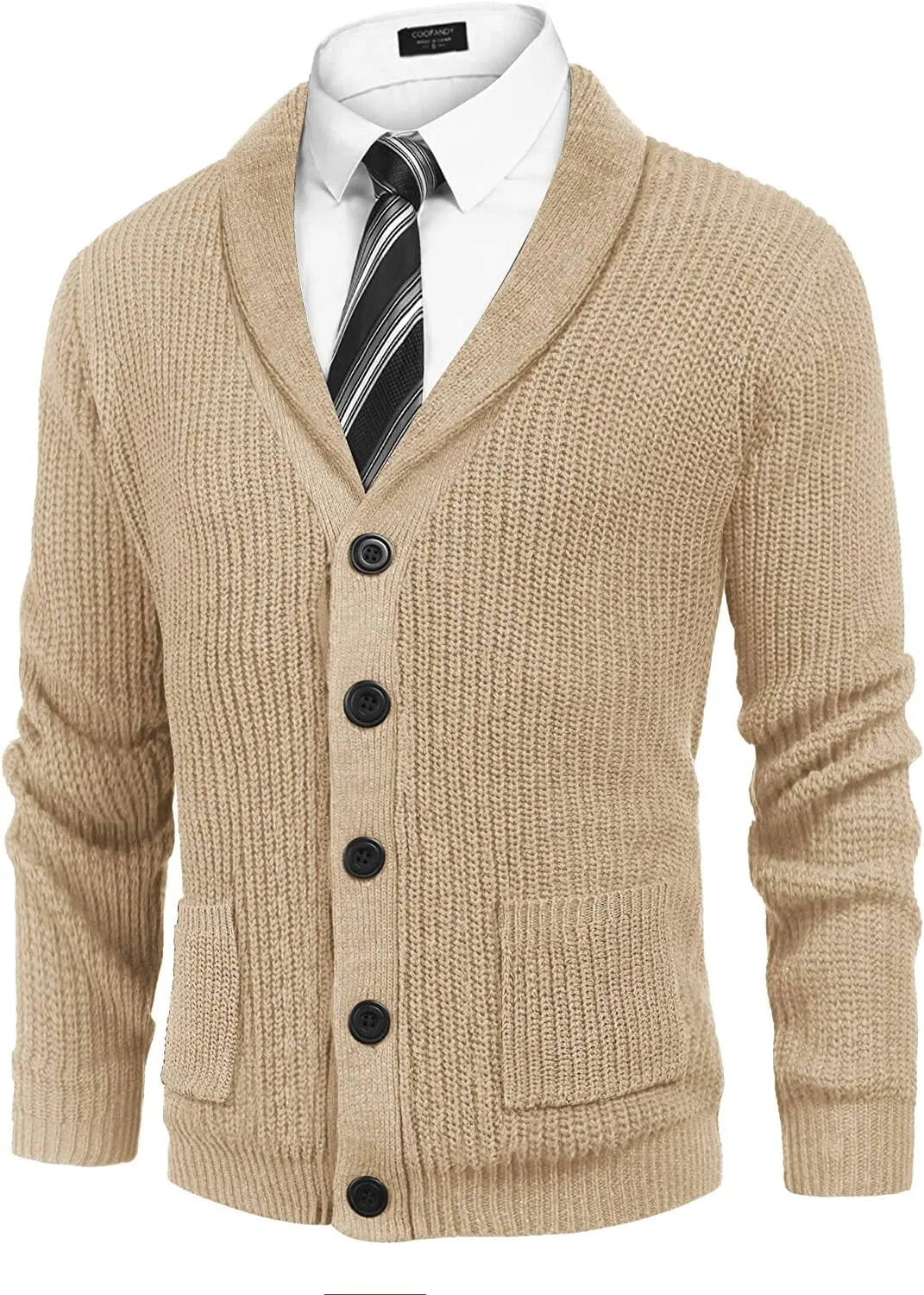 Lapel Button Up Cable Knit Cardigan with Pockets (US Only) sold by Coofandy