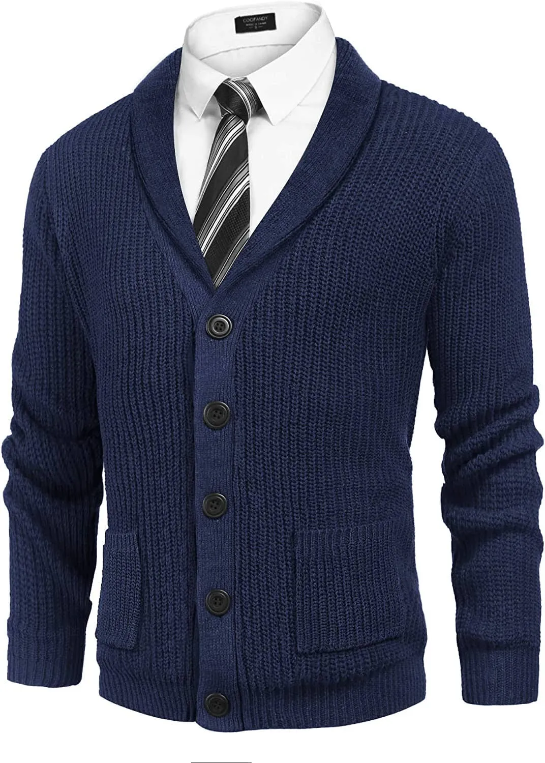 Lapel Button Up Cable Knit Cardigan with Pockets (US Only) sold by Coofandy product image thumbnail 5