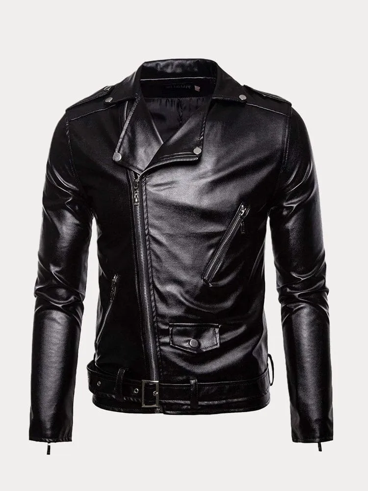 Lapel Zipper Leather Jacket sold by Coofandy product image thumbnail 4