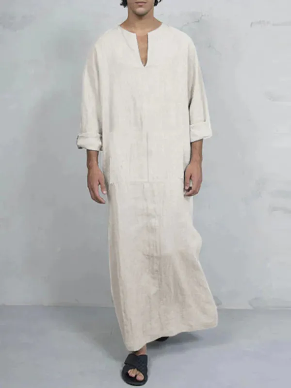 Linen One-Piece Rectangle Pocket Long Shirt sold by Coofandy