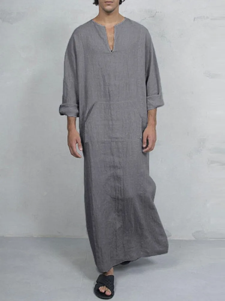 Linen One-Piece Hexagonal Pocket Long Shirt sold by Coofandy