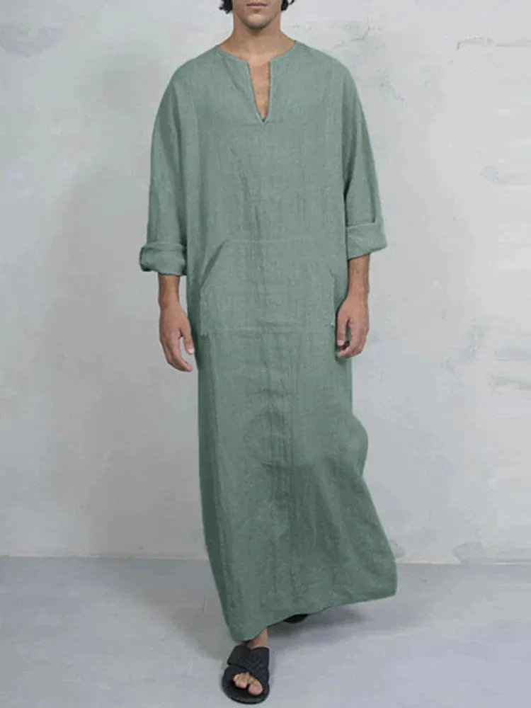 Linen One-Piece Hexagonal Pocket Long Shirt sold by Coofandy product image thumbnail 2