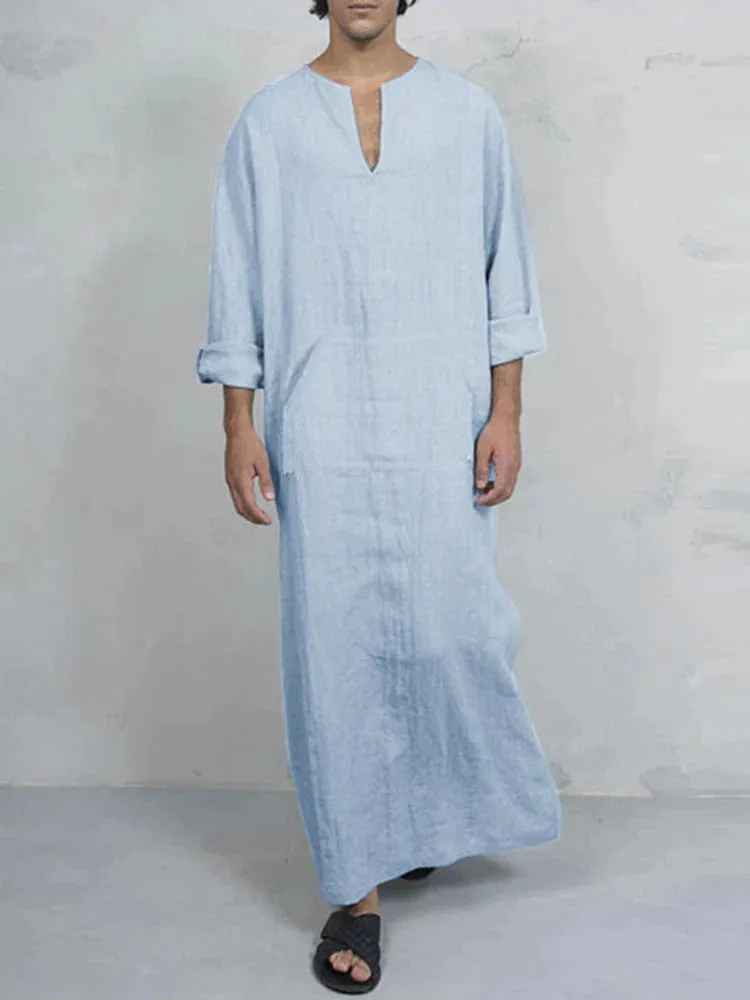 Linen One-Piece Hexagonal Pocket Long Shirt sold by Coofandy product image thumbnail 3