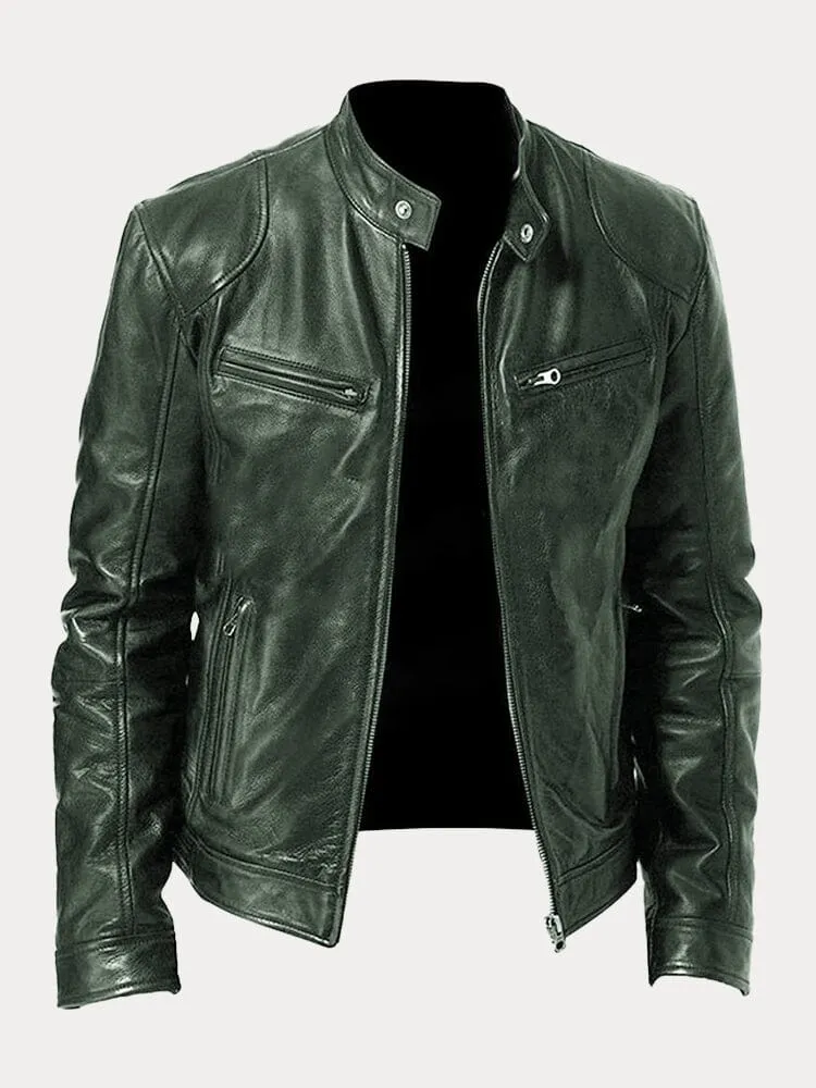 Casual Zipper Leather Biker Jacket sold by Coofandy product image thumbnail 3