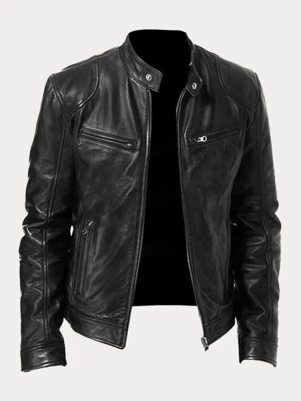 Casual Zipper Leather Biker Jacket sold by Coofandy