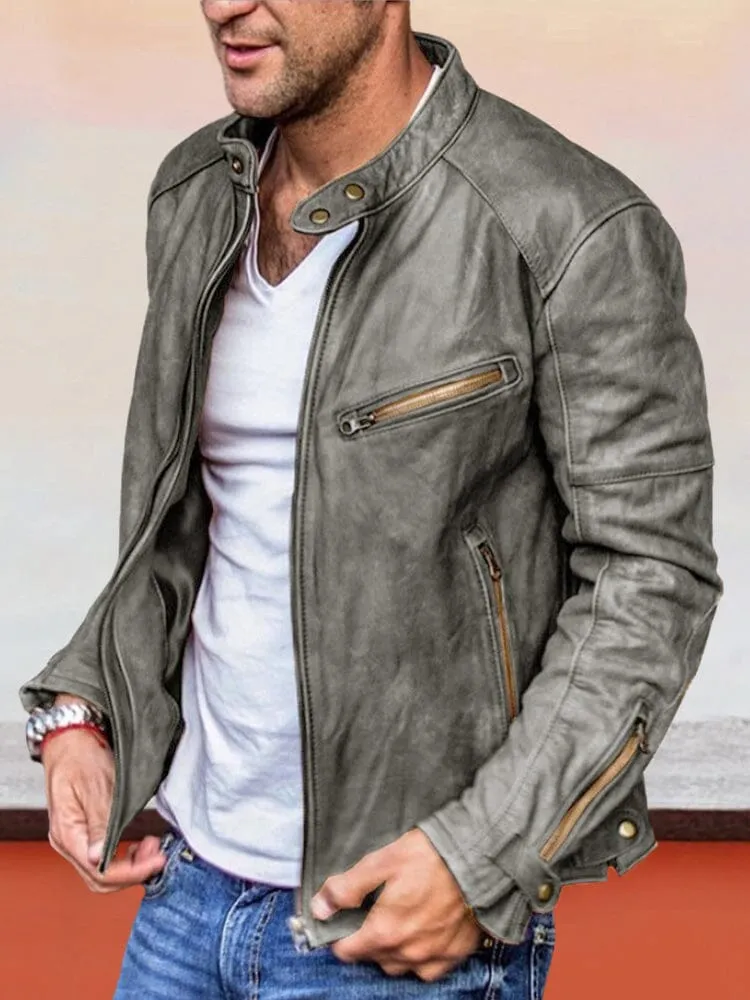 Solid Color Zipper PU Leather Jacket sold by Coofandy product image thumbnail 3