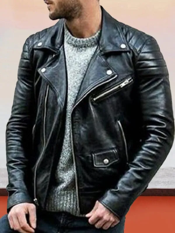 Punk Motorcycle Leather Jacket sold by Coofandy