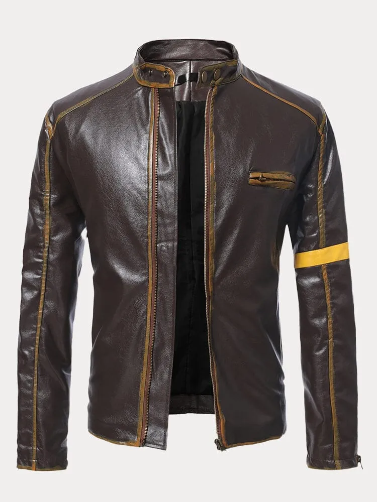 Stand Collar Punk Leather Jacket sold by Coofandy