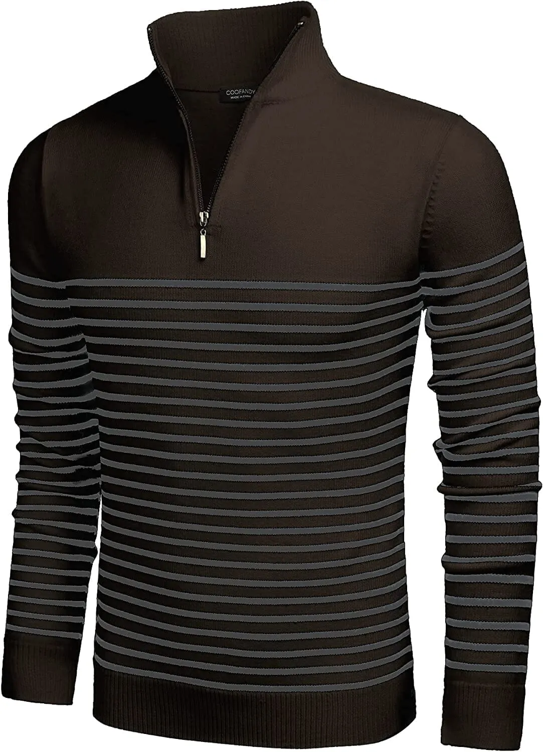 Striped Zip Up Mock Neck Pullover Sweaters (US Only) sold by Coofandy product image thumbnail 5