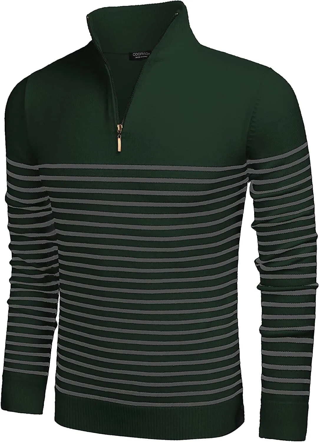 Striped Zip Up Mock Neck Pullover Sweaters (US Only) sold by Coofandy product image thumbnail 2