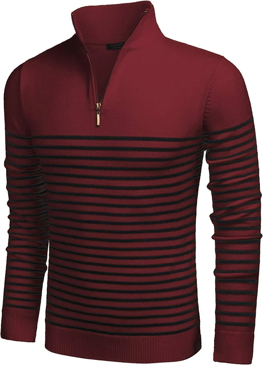 Striped Zip Up Mock Neck Pullover Sweaters (US Only) sold by Coofandy product image thumbnail 4