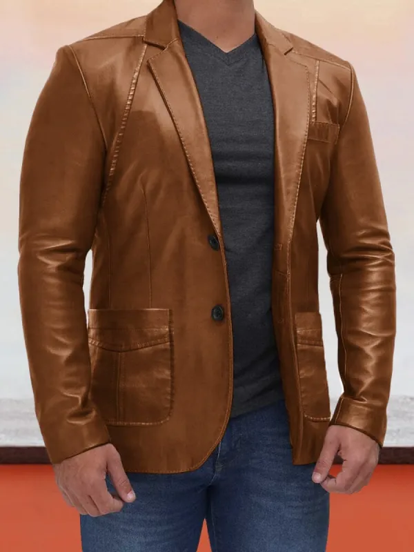 Vintage Stylish Leather Blazer Jacket sold by Coofandy