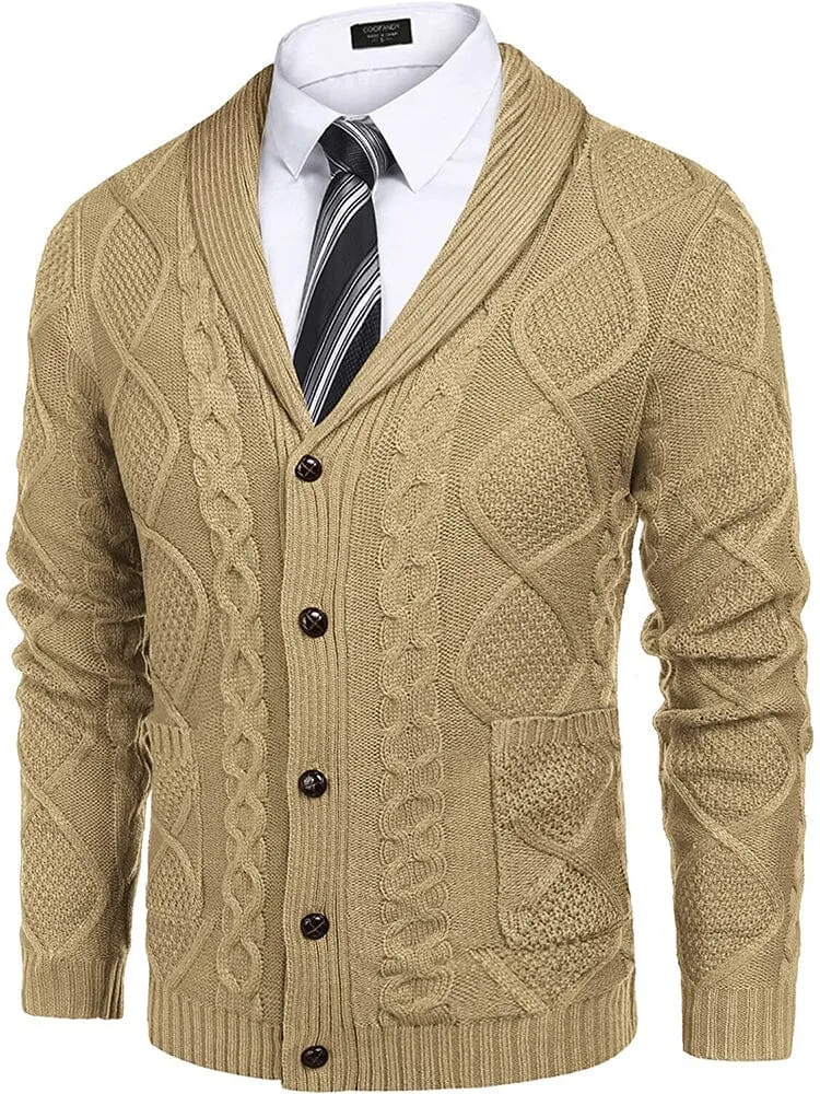 Shawl Collar Button Down Knitted Sweater with Pockets (US Only) sold by Coofandy