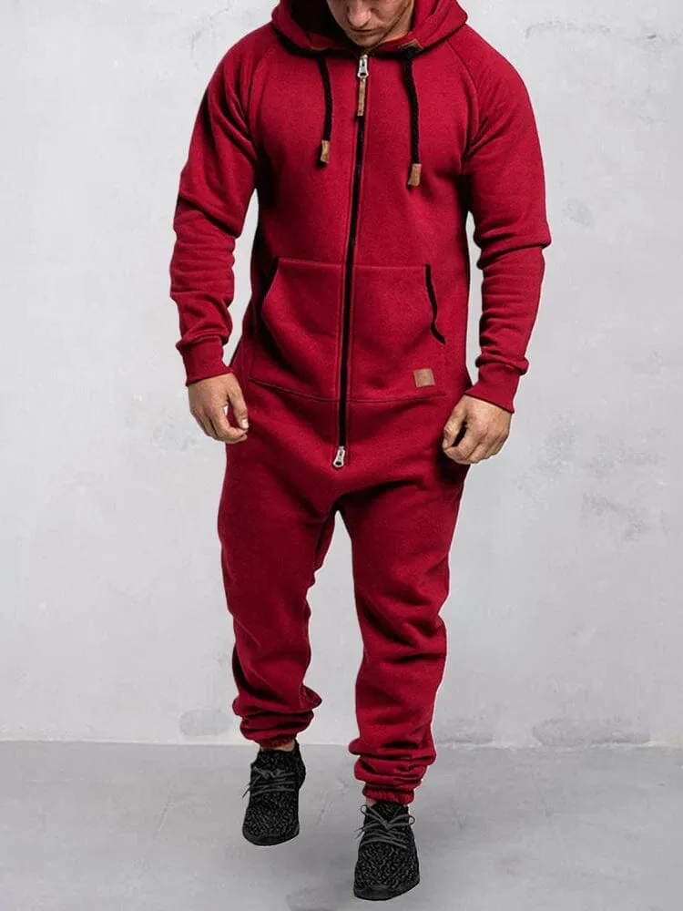 Hooded Fleece Solid Color Jumpsuit sold by Coofandy product image thumbnail 3