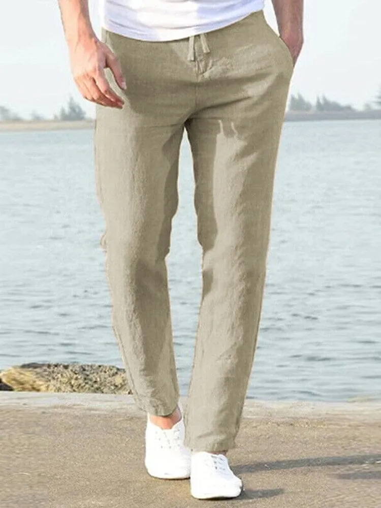 Casual Loose Solid Color Lacing Elastic Waist Pants sold by Coofandy product image thumbnail 4