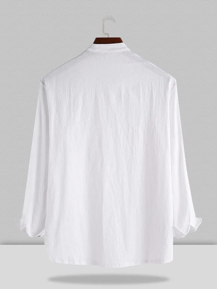 Stand Collar Cotton Linen Style Long Sleeve Shirt sold by Coofandy product image thumbnail 5
