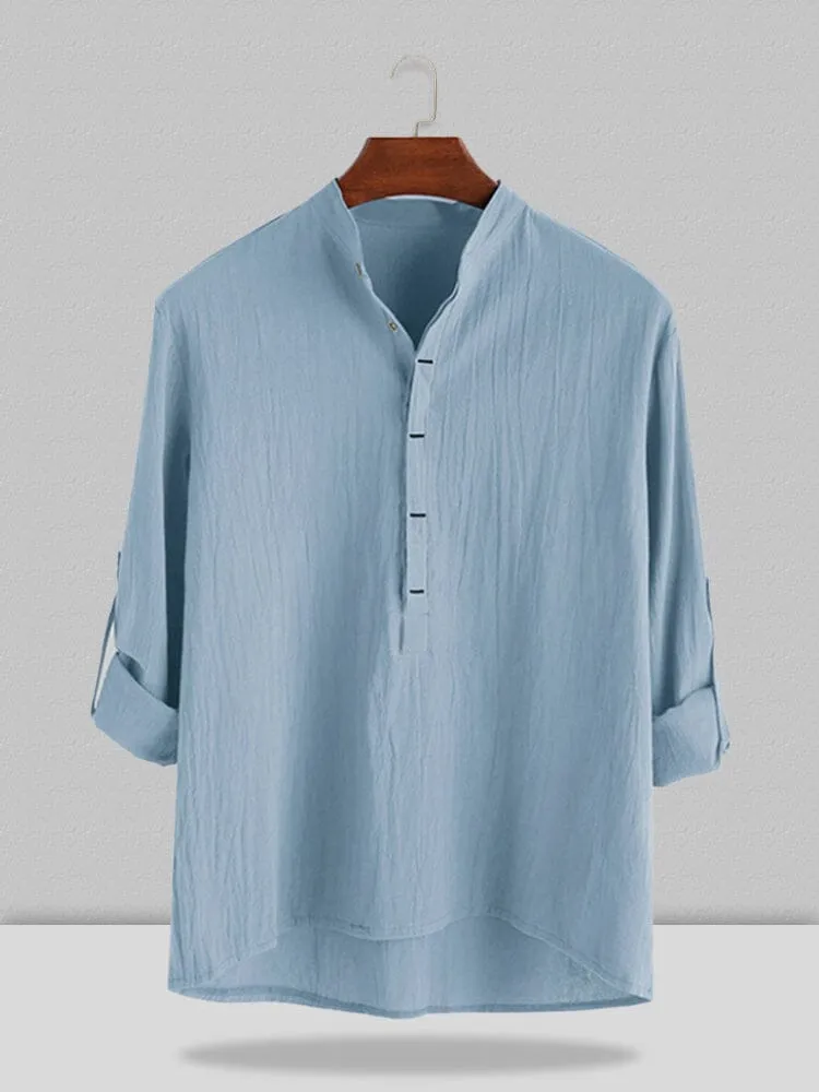 Stand Collar Cotton Linen Style Long Sleeve Shirt sold by Coofandy product image thumbnail 2