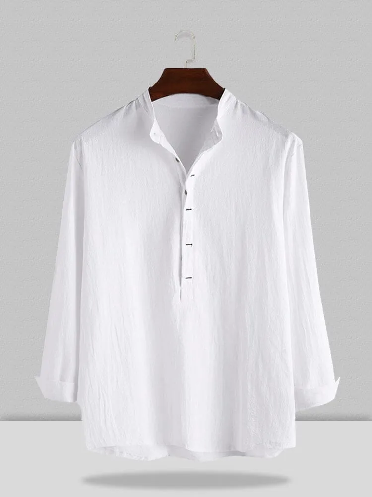 Stand Collar Cotton Linen Style Long Sleeve Shirt sold by Coofandy product image thumbnail 3