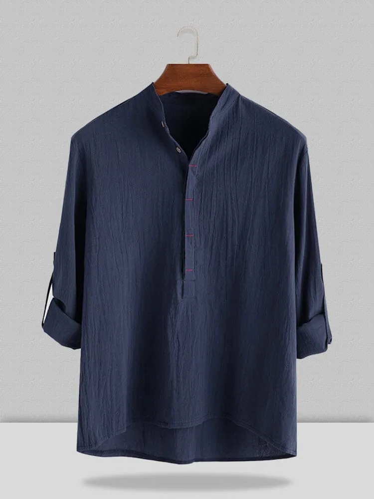 Stand Collar Cotton Linen Style Long Sleeve Shirt sold by Coofandy product image thumbnail 4